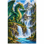 Emerald Dragon Mountain Waterfall Diamond Painting Kit finished diamond artwork on white background
