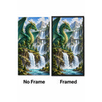 Emerald Dragon Mountain Waterfall Diamond Painting Kit No Frame and Framed comparison