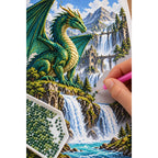 Emerald Dragon Mountain Waterfall Diamond Painting Kit diamond placement process