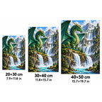 Emerald Dragon Mountain Waterfall Diamond Painting Kit size guide