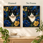 Framed and no-frame versions of the Emerald Gaze Amid Blossoms diamond painting