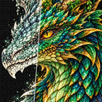 Emerald Gold Mosaic Dragon diamond drill and canvas detail