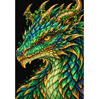 Emerald Gold Mosaic Dragon finished diamond painting on white background