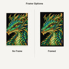 Emerald Gold Mosaic Dragon No Frame and Framed style comparison
