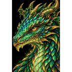 Emerald Gold Mosaic Dragon original artwork on white background