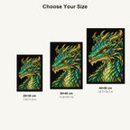 Emerald Gold Mosaic Dragon 20 by 30, 30 by 40, and 40 by 50 centimeter size guide
