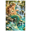 Emerald Mermaid Waterfall Lagoon original artwork on white