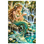 Emerald Mermaid Waterfall Lagoon original artwork on white