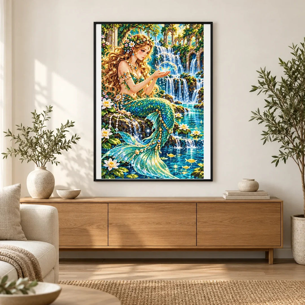 Emerald Mermaid Waterfall Lagoon finished artwork in home décor