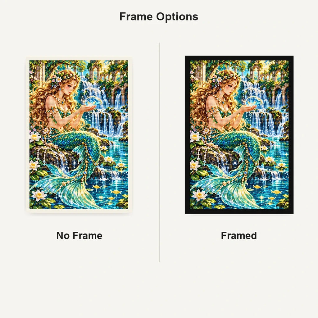 Emerald Mermaid Waterfall Lagoon No Frame and Framed comparison