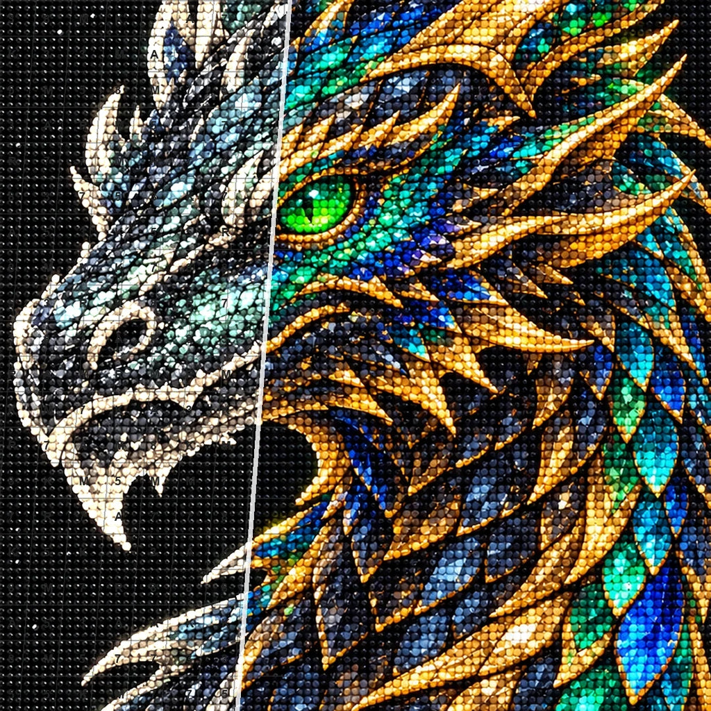 Emerald Obsidian Mosaic Dragon diamond drill and canvas detail