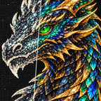 Emerald Obsidian Mosaic Dragon diamond drill and canvas detail