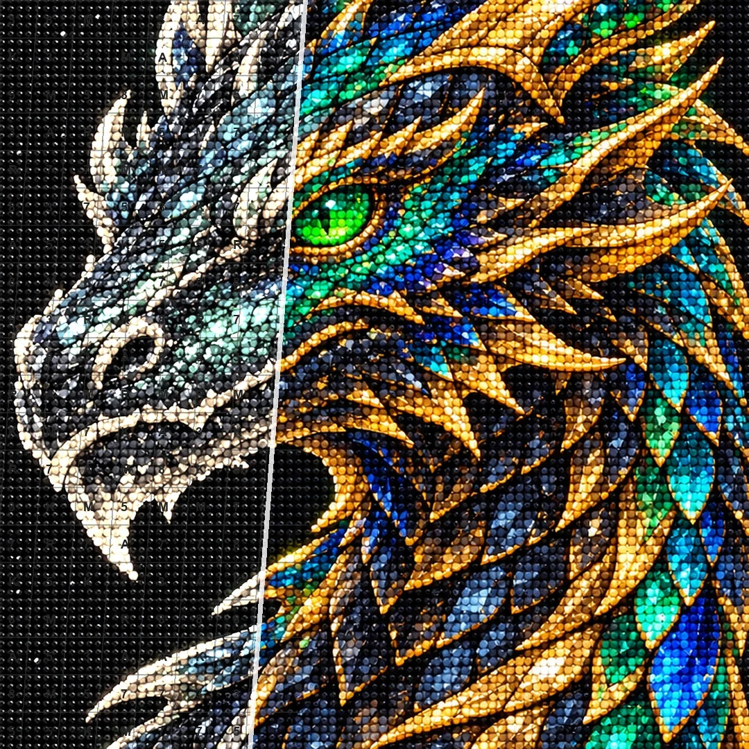 Emerald Obsidian Mosaic Dragon diamond drill and canvas detail