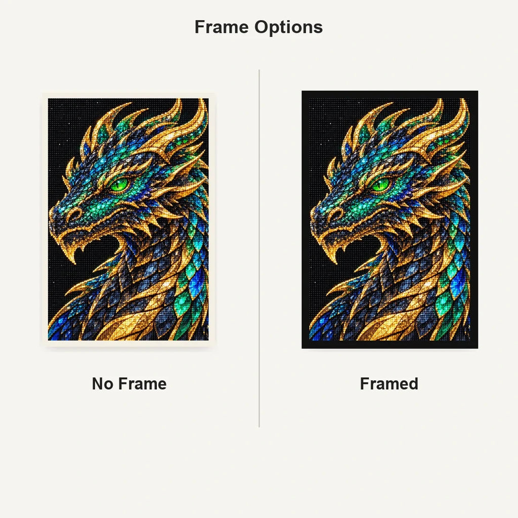 Emerald Obsidian Mosaic Dragon No Frame and Framed style comparison