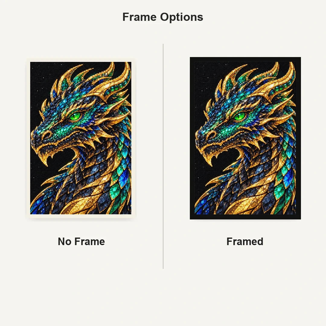 Emerald Obsidian Mosaic Dragon No Frame and Framed style comparison