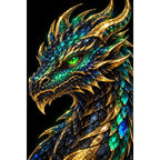 Emerald Obsidian Mosaic Dragon original artwork on white background