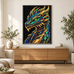 Emerald Obsidian Mosaic Dragon finished diamond painting in a home interior