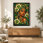 Emerald Orchid Queen finished diamond painting in a home interior