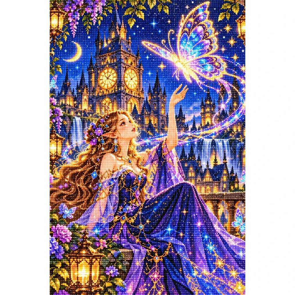 Enchanted Clocktower Butterfly Spirit finished diamond painting on white