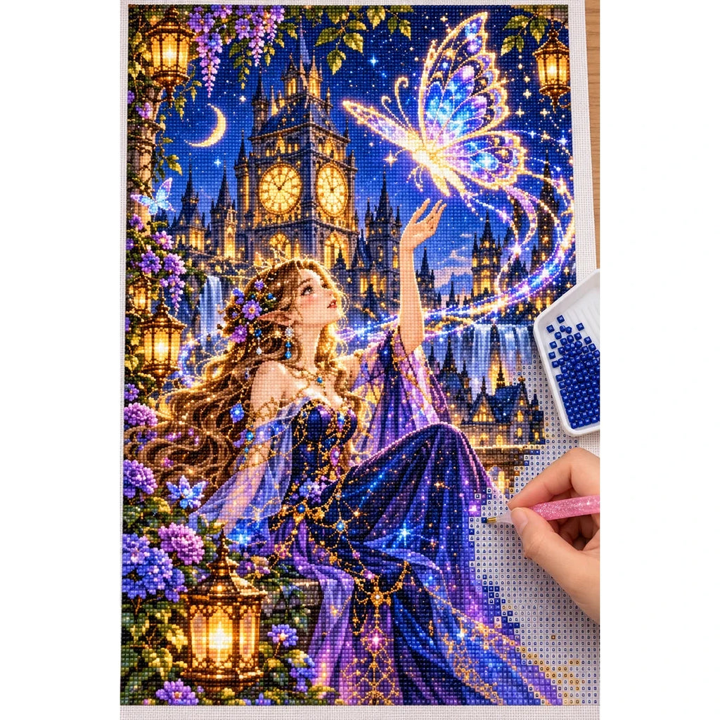 Enchanted Clocktower Butterfly Spirit diamond painting process