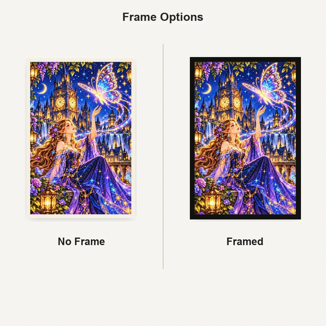 Enchanted Clocktower Butterfly Spirit No Frame and Framed comparison