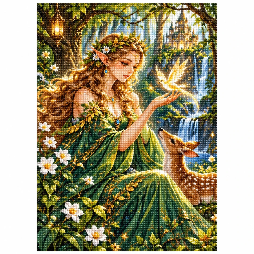 Enchanted Forest Fairy Deer Diamond Painting Kit finished diamond artwork on white background