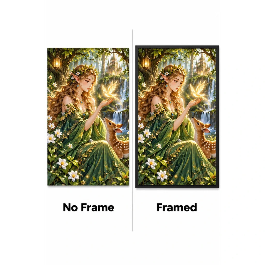 Enchanted Forest Fairy Deer Diamond Painting Kit No Frame and Framed comparison