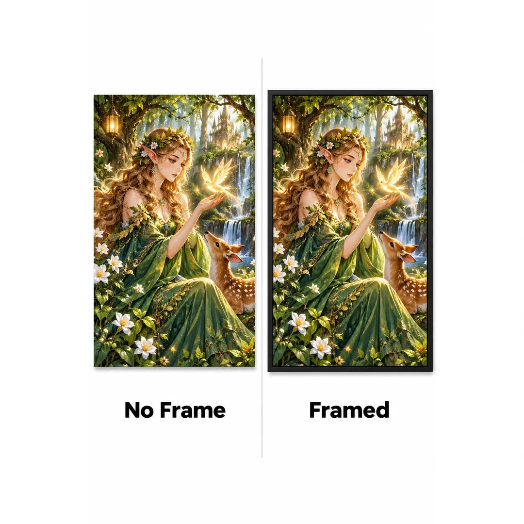 Enchanted Forest Fairy Deer Diamond Painting Kit No Frame and Framed comparison