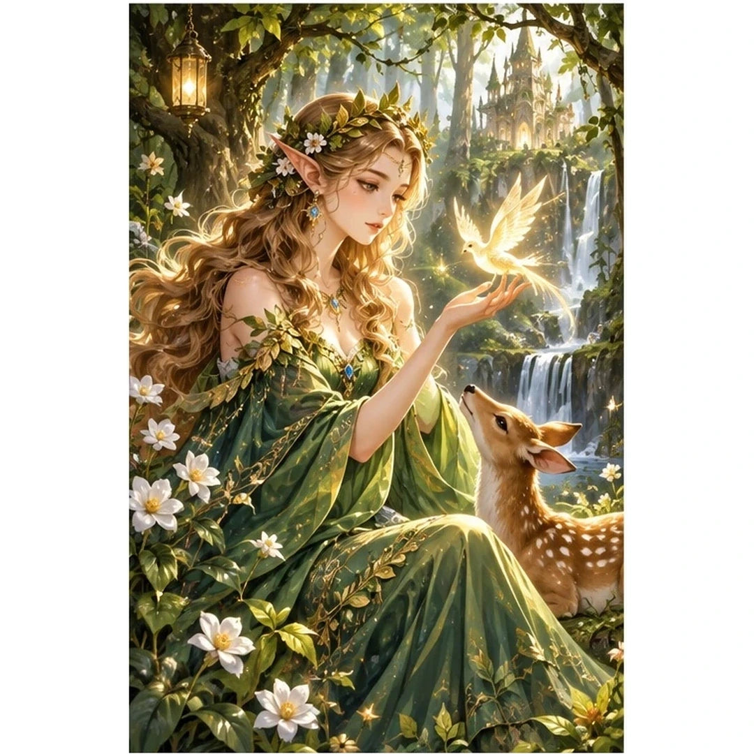 Enchanted Forest Fairy Deer Diamond Painting Kit original artwork on white background