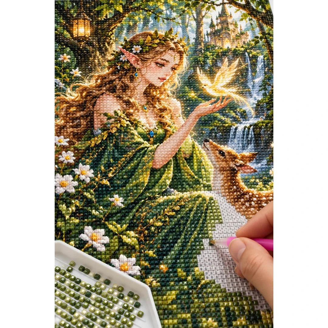 Enchanted Forest Fairy Deer Diamond Painting Kit diamond placement process