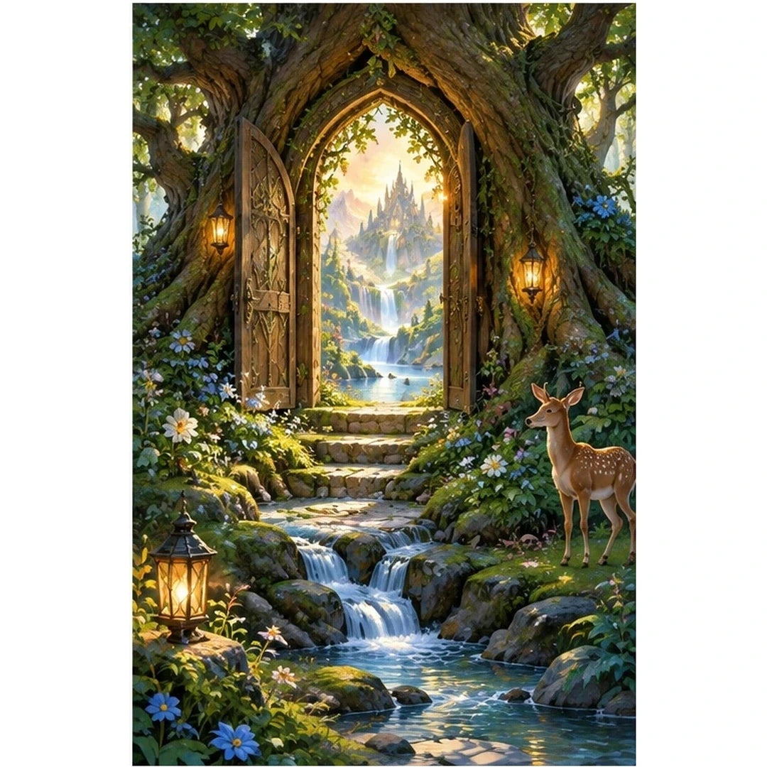 Enchanted Forest Gateway Diamond Painting Kit original artwork on white background