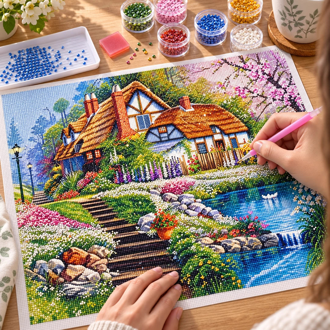 English Cottage Garden Diamond Painting Kit diamond painting process