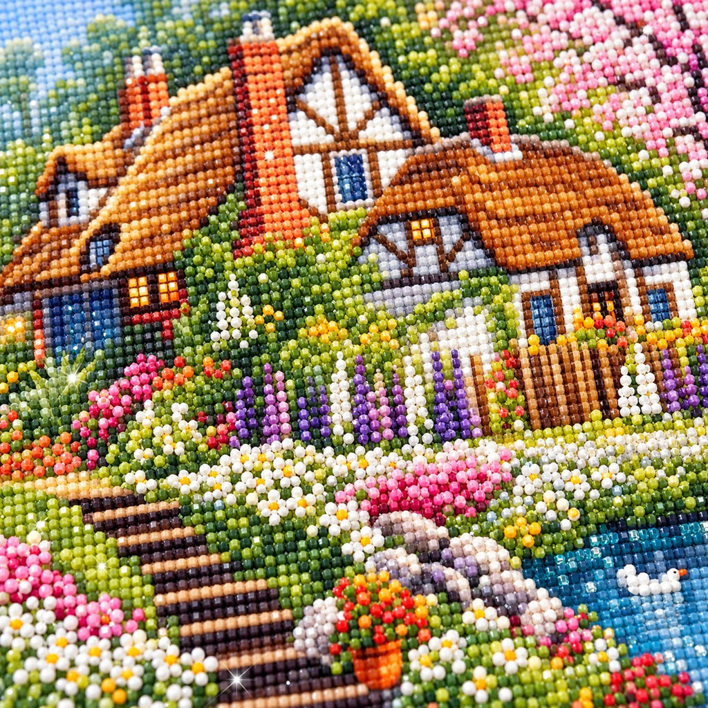 English Cottage Garden Diamond Painting Kit diamond painting drills and canvas detail