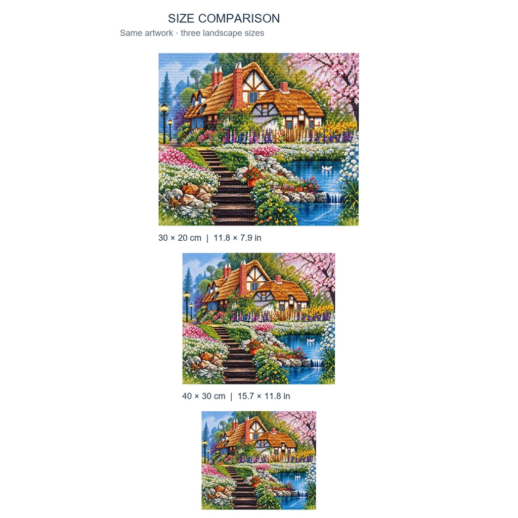 English Cottage Garden Diamond Painting Kit diamond painting landscape size comparison