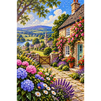 English Cottage Hydrangea Garden diamond and canvas detail