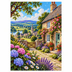 English Cottage Hydrangea Garden finished diamond artwork on white background