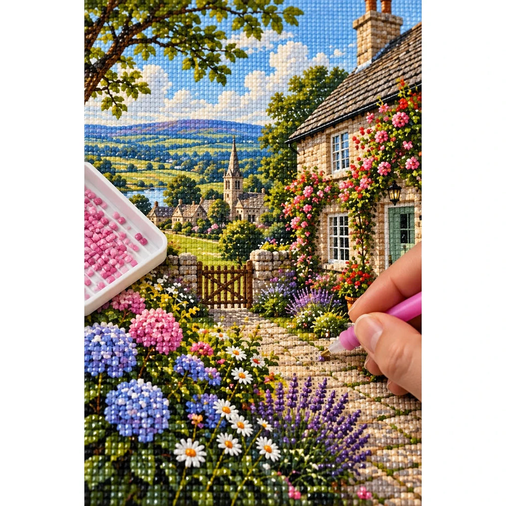 English Cottage Hydrangea Garden diamond placement process