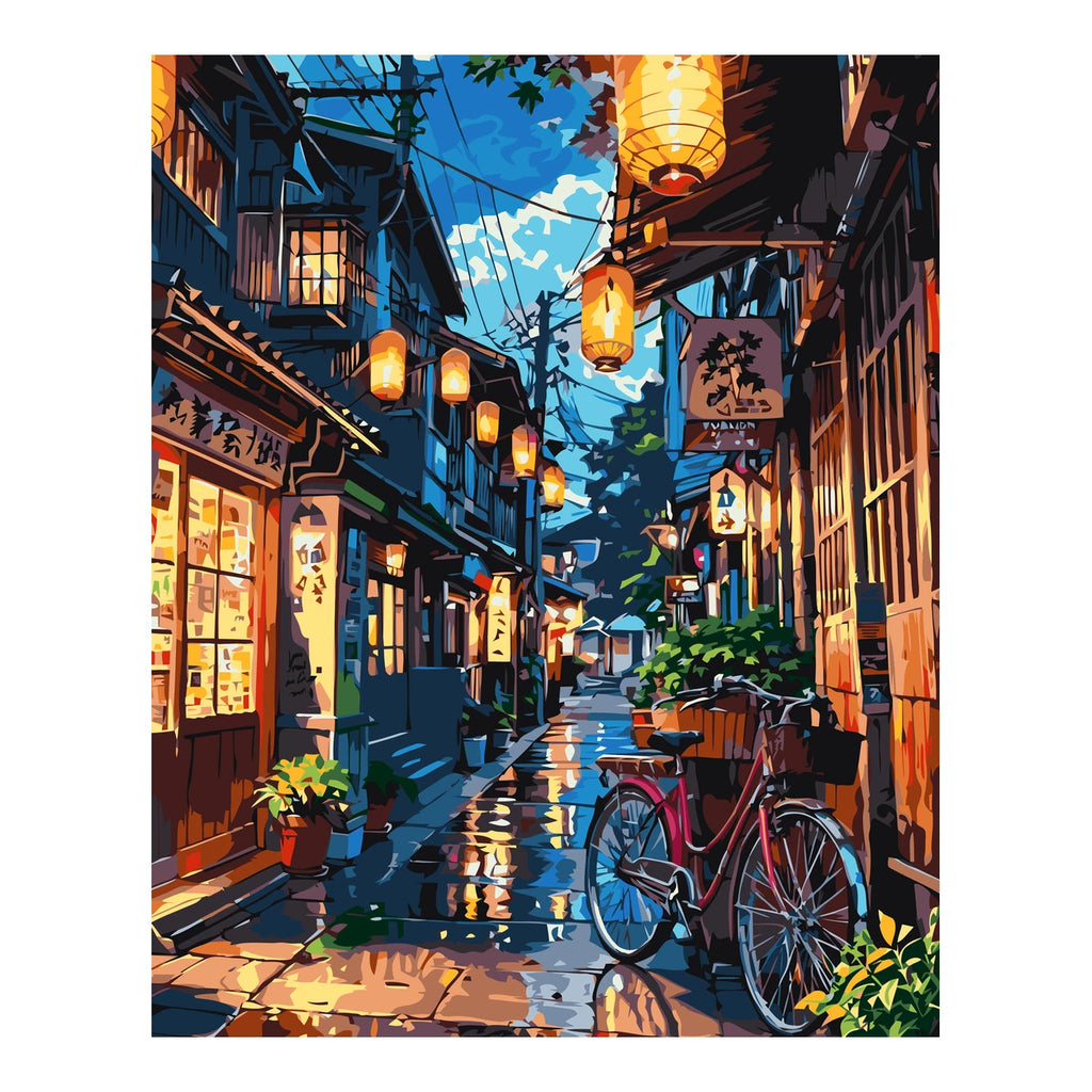 Original artwork for Evening Lantern Lane Diamond Painting Kit