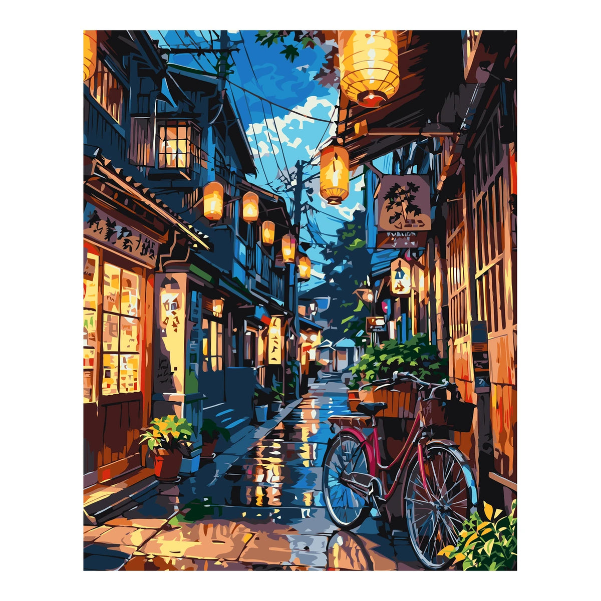Original artwork for Evening Lantern Lane Diamond Painting Kit