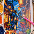 Diamond painting process for Evening Lantern Lane Diamond Painting Kit