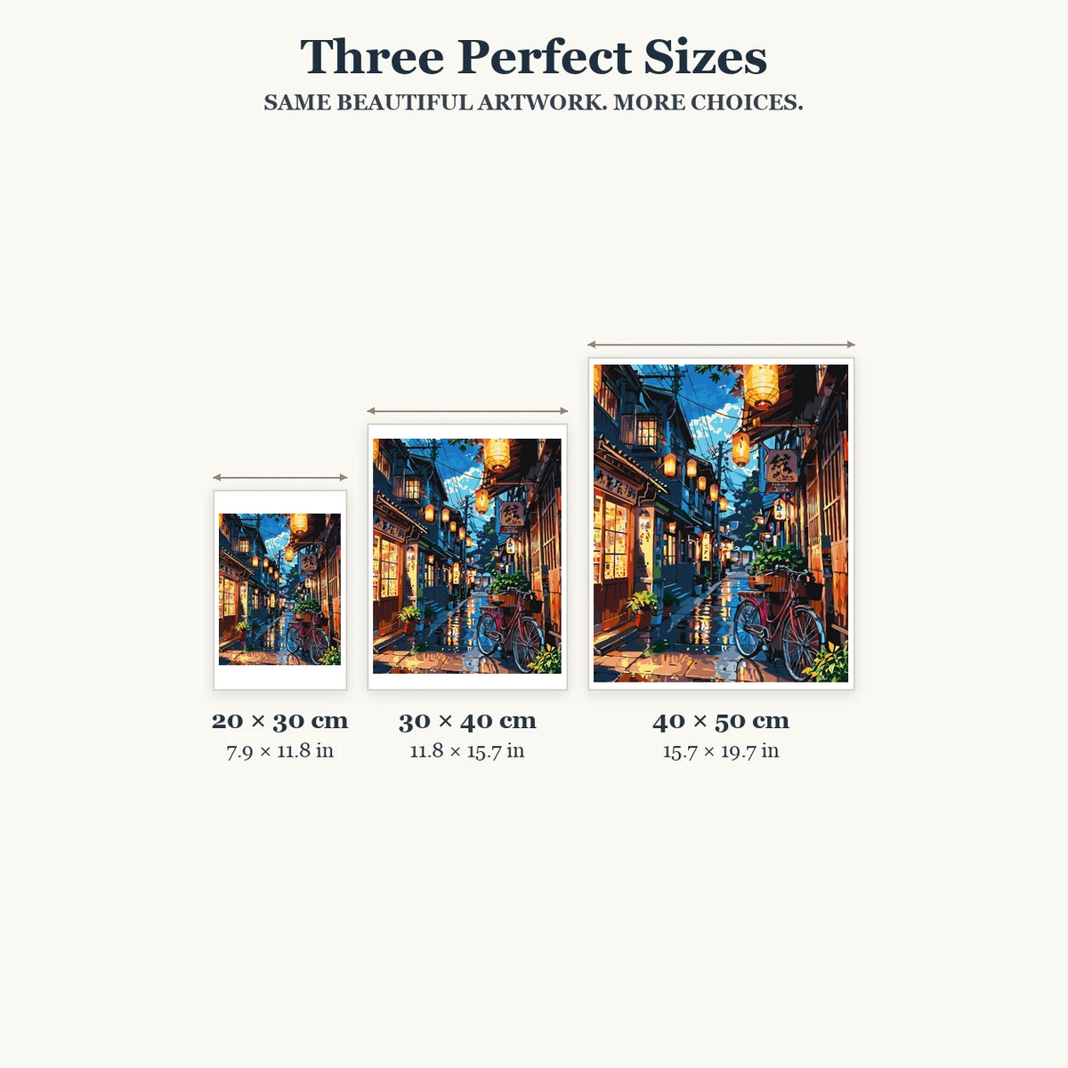 Size guide for Evening Lantern Lane Diamond Painting Kit