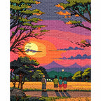 Completed Evening Watchers diamond painting showing quiet watchers beneath dark trees at sunset over layered mountains.
