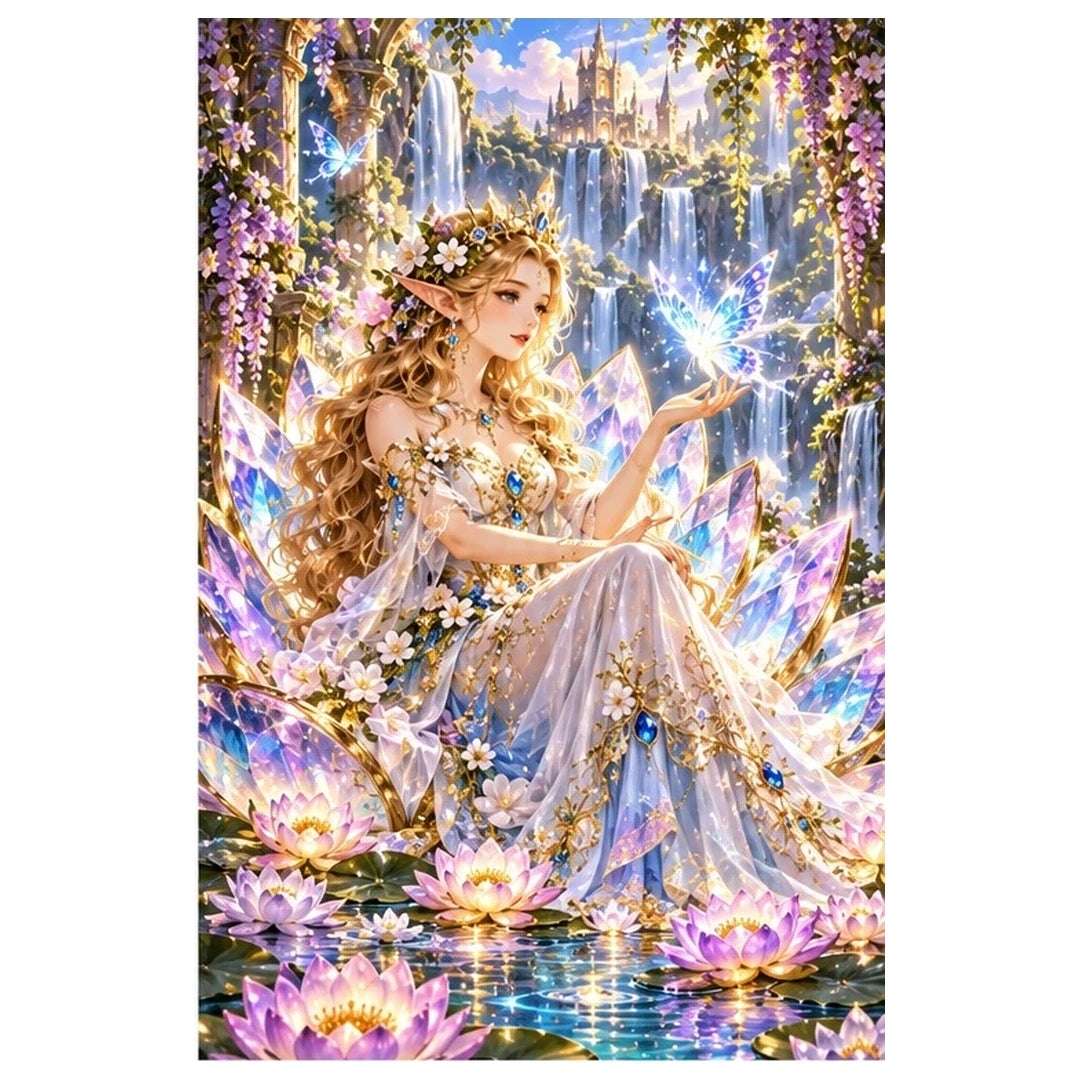Fairy Queen Water Lily Throne original artwork on white