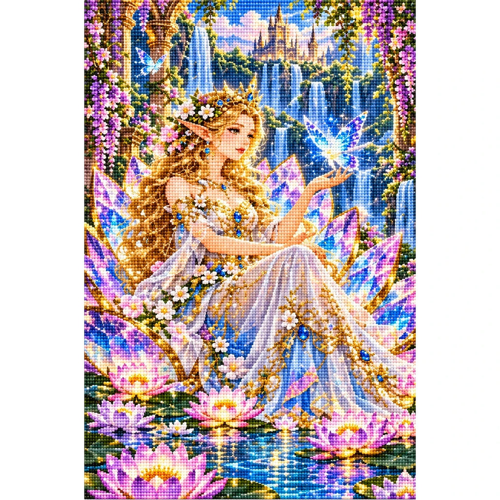 Fairy Queen Water Lily Throne finished diamond painting on white