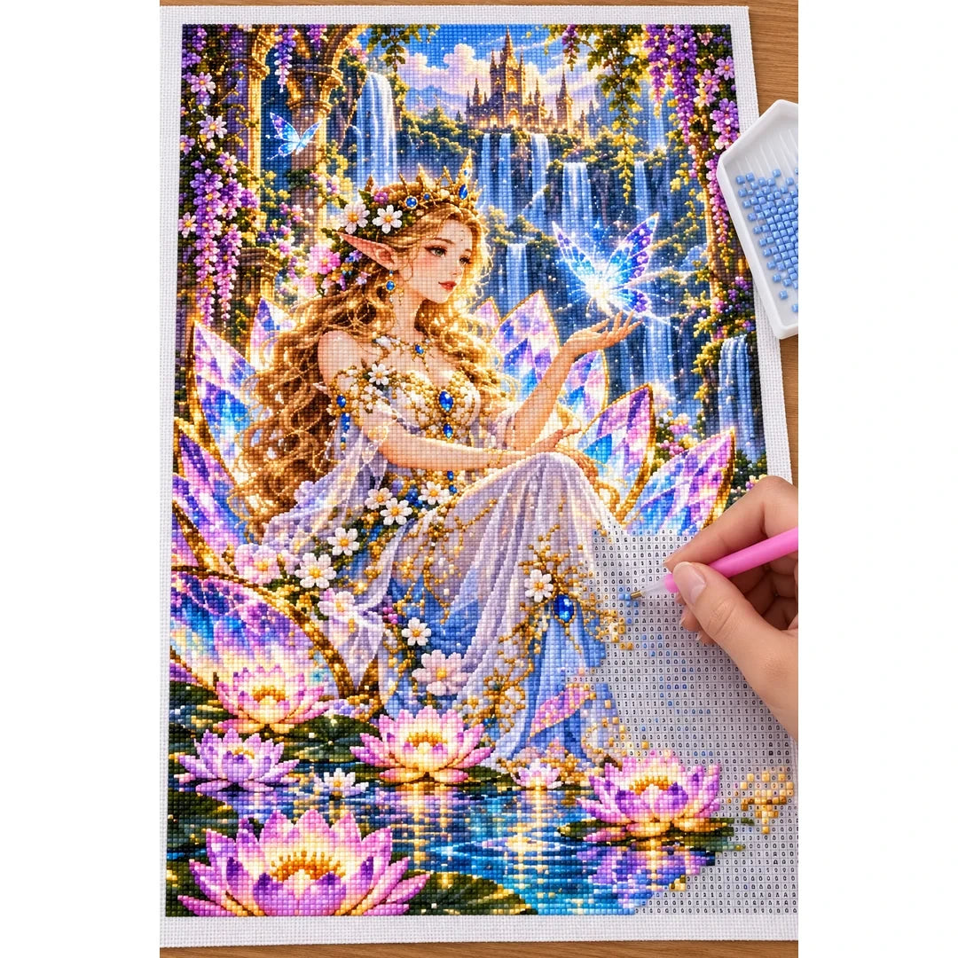 Fairy Queen Water Lily Throne diamond painting process