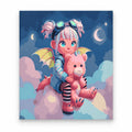 Cute Fantasy Girl with Pink Teddy Bear paint by numbers artwork on a front-facing canvas against a white background