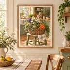 Harvest basket diamond painting displayed in a bright country kitchen