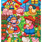 White-background finished diamond painting of cheerful farmyard friends