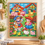 Framed farmyard friends diamond painting displayed as home decor