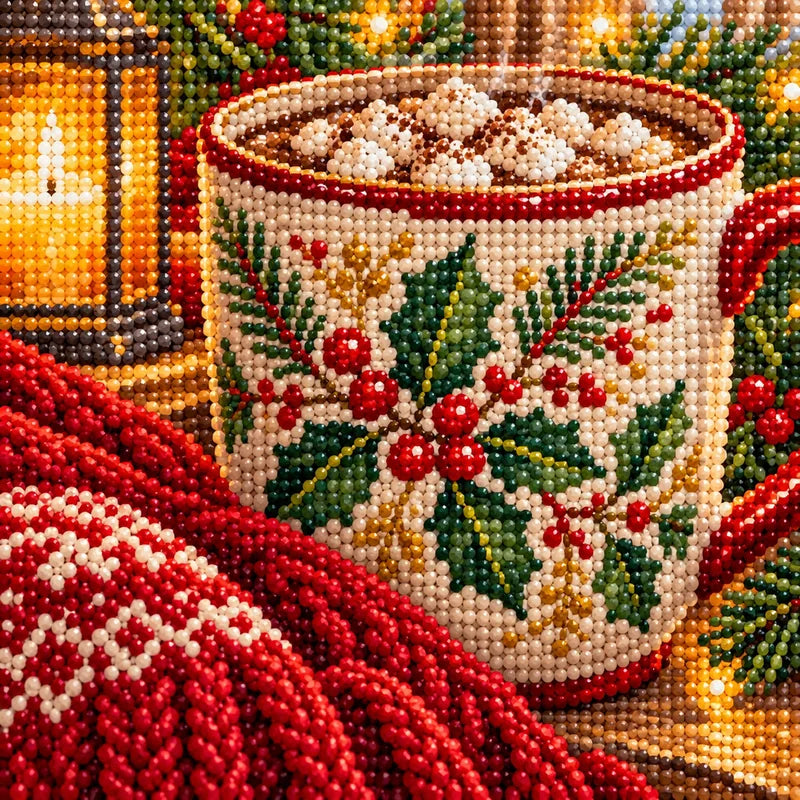Close-up of drill details in the Books and Cocoa diamond painting.